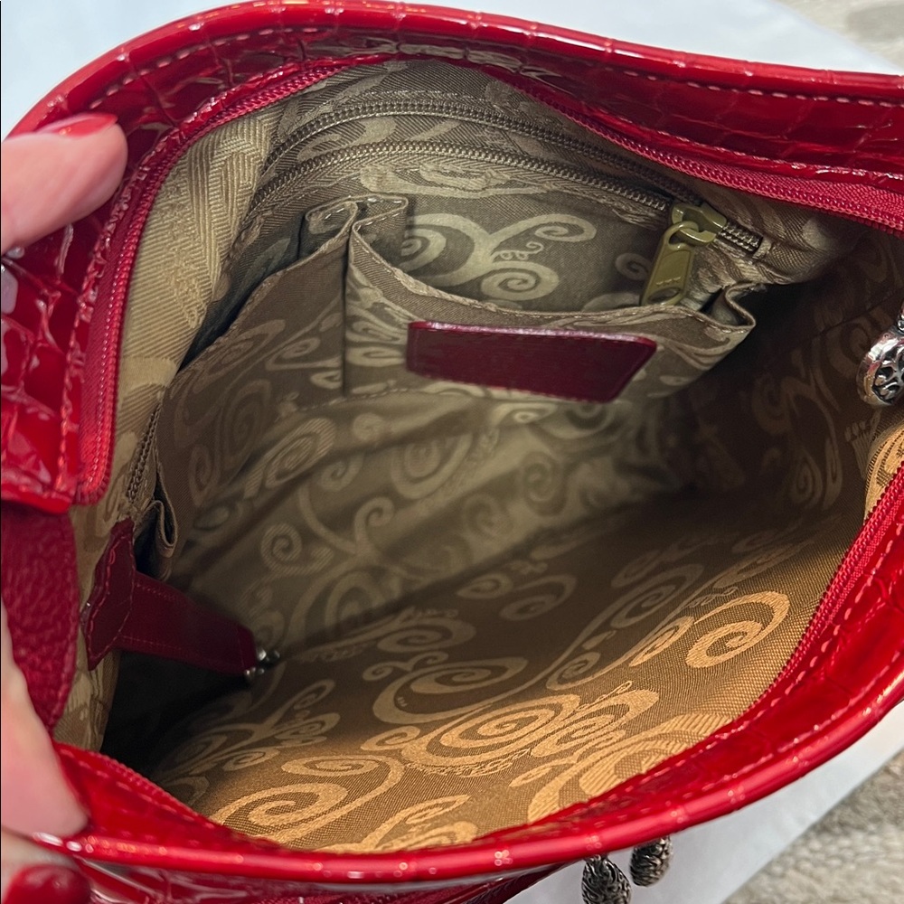 Brighton Red Sonny Croc-Embossed Patent Leather Shoulder Bag - Picture 6 of 11